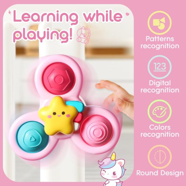 lerrbo 3PCS Pop Suction Cup Spinner Toys for 1 Year Old Boy Girl|Novelty Spinning Tops for Toddler Age 1-2|Sensory Baby Bath Toys for Toddlers 1-3|6 12 18 Months Boy Birthday Gift for Infant - Image 5