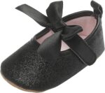 Baby Girls First Walking Shoes with Bowknot Soft Sole Newborn Glitter Loafers Flat Shoes Anti-Slip Princess Wedding Dress Mary Jane Shoes Infant Toddler Prewalker Crib Shoes 0to2 Years