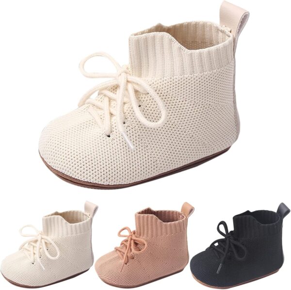 Baby Boys Girls Lace Up Mesh Sneakers Soft Rubber Sole Infant High Top Moccasins Newborn Oxford Loafers Anti-Slip Toddler Wedding Uniform Dress Shoes - Image 2