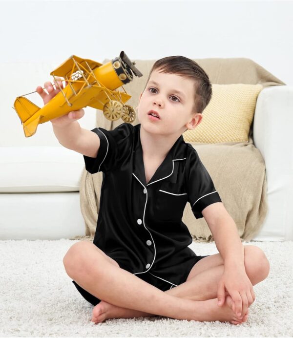 SWOMOG Kids Silk Pyjamas Girls Boys Short Sleeve Satin PJs Sets Button-Down Silky Nightwear Children Sleepwear Teens Age 4-16 - Image 9