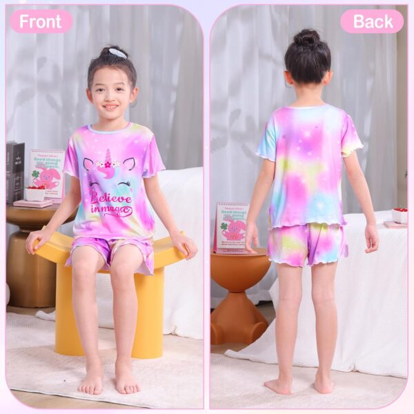 MHJY Girls Pyjamas Ruffled Short Sleeve PJs Sets Unicorn Pajamas 2 Pcs Shirt and Shorts Casual Girls' Nightwear Sleepwear Clothes - Image 5