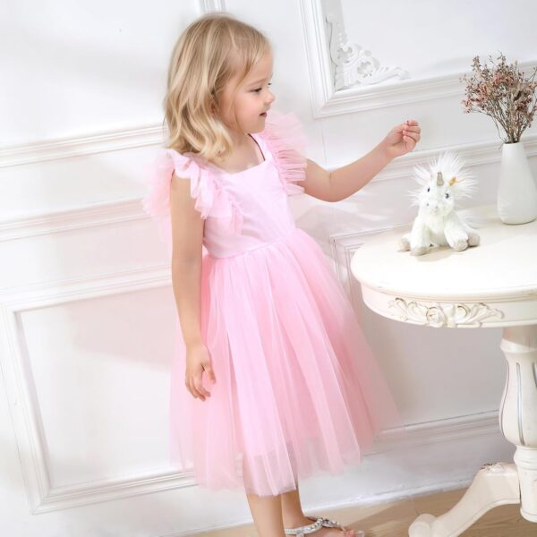 JiAmy Girls Dresses Ruffle Short Sleeve Square Neck Backless Tulle Puff Dress Kids Wedding Elegant Princess Dress Clothes for Girl 18 Months-7 Years - Image 5