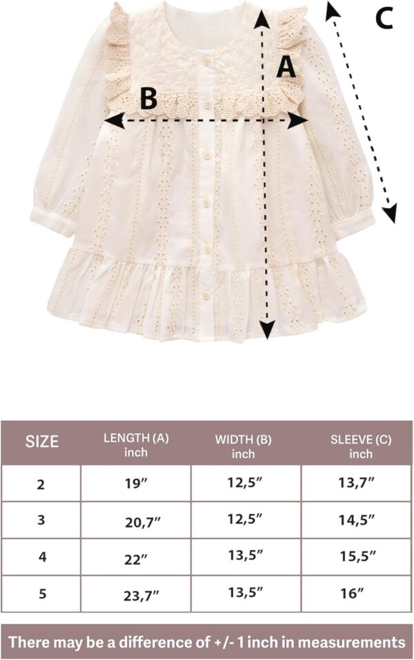 Lilax Toddler Girls' Long Sleeve Lace Embroidered Button Down Dress with Matching Bag - Image 9