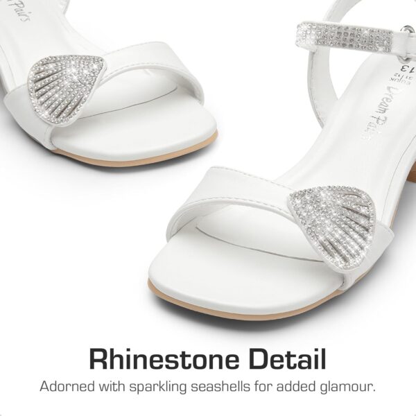 DREAM PAIRS Girls Sandals Ankle Strap Square Toe Low Heel Crysta Shell Wedding Party Flower Dress Shoes - Image 2