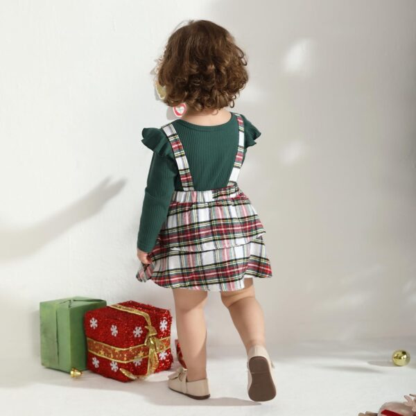 Baby Girl Clothes Newborn Dress Set Long Sleeve Ruffle Romper Plaid Suspender Skirt Overall Dress Bow Headband Infant Outfits for 0-24M - Image 3