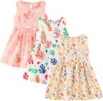 amropi Baby Girl's Flower Printed Dress 3 Pieces Sleeveless Cotton Summer Causal Dresses for 0-3 Years