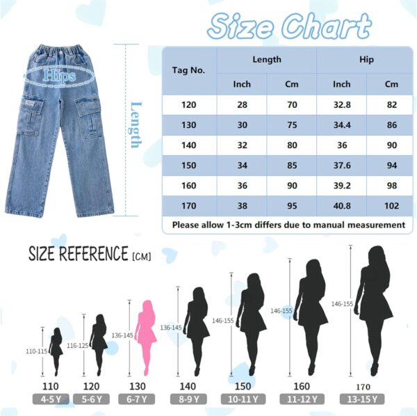 Ripped Jeans for Girls High Elastic Waist Baggy Casual Wide Leg Denim Jeans Fashion Washed Trousers with Pockets Stretchy Vintage Pants Age 5-15 Years - Image 6
