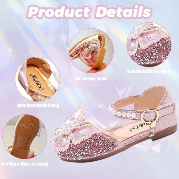 Girl Sandals Glitter Princess Shoes Dress Up Bling Bowknot Flats Comfort Mary Jane Dance Party Cosplay Shoe for Little Girls - Image 3