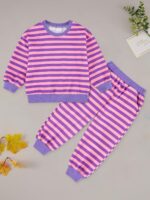 ESHOO Toddler Girls Clothes Set Stripe Knitted Pullover Sweatshirts Top Pants with 2 Pockets Kids Fall Winter Casual Outfits 2-7 Years - Image 3