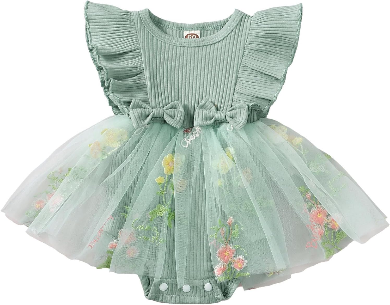 71M7FCuffML._AC_SL1500_.jpg JiAmy Baby Girl Clothes Newborn Floral Embroidery Mesh Tulle Romper Toddler Ruffle Short Sleeve Bodysuit Spring Summer Baby Girl Dress for 0-24 Months - Image 1
