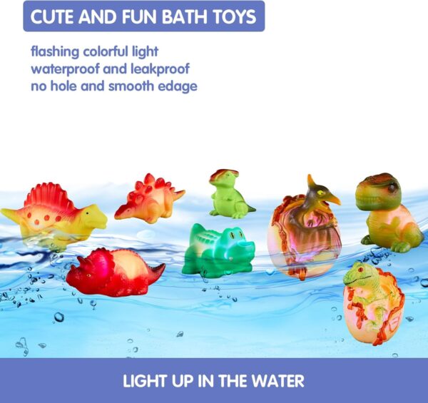Dinosaur Toy Bath Floating Toy with Auto Flashing Early Learning Toy Dinosaur Theme Model 8 Pcs Bathtub Shower Toy Gift for Kids and Pets - Image 5