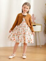 Baby Girl Dress With Cardigan Clothes Set Toddler Girls Long Sleeve Bow Button Cardigan + Sundress Suit Kids Knitted Cropped Sweaters Tops Dress 2 Piece Outfits 1-5 Years - Image 5