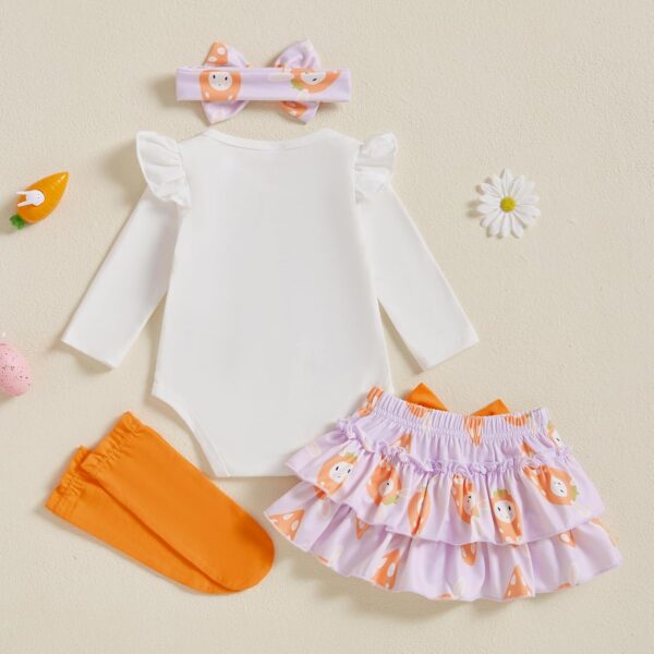 HodJIU My First Easter Baby Girl Clothes 4pcs Outfit Long Sleeve Bunny Romper Ruffle Bloomer Short Socks Bow Headbands Set Newborn Baby Clothing - Image 3