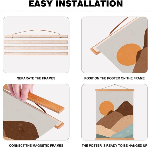 Benjia A4 Poster Frame Frames, Magnetic Light Wood Wooden Poster Hangers Hanger Hanging Kit for Canvas Artwork Art Print (21cm / 8.3&quot;, Teak Colour) - Image 5