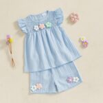 Baby Girl Summer Clothes 3D Flower Embroidery Smocked Tunic Top Casual Shorts Set 2Pcs Toddler Summer Outfit 9M-4Y - Image 2