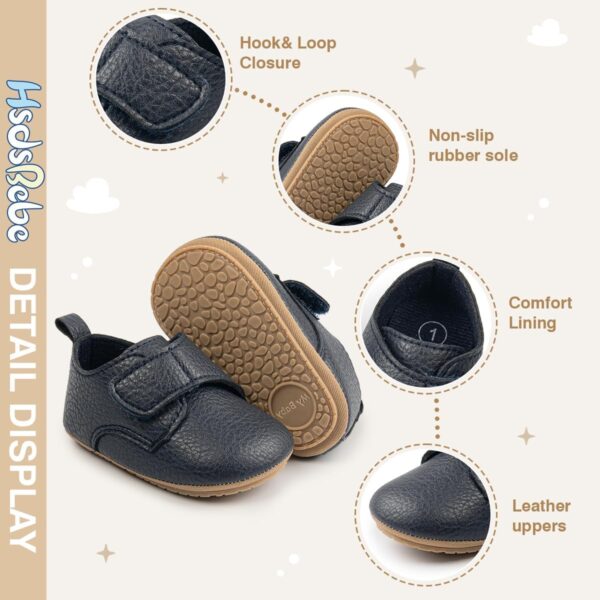 HsdsBebe Baby Boys Girls Oxford Shoes PU Leather Soft Rubber Sole Sneakers Anti-Slip Toddler Ankle Boots Infant Walking Shoes Moccasins, B/Navy Blue, 12-18 Months - Image 5