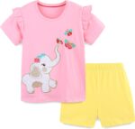 Toddler Girls Summer Short Outfits Clothes Set Kids Unicorn Bunny Animal Print Short Sleeve Cotton T-Shirt Dresses Tops and Shorts 2 Piece Crewneck Sleeveless Clothing Set Age 1-7 Years Old