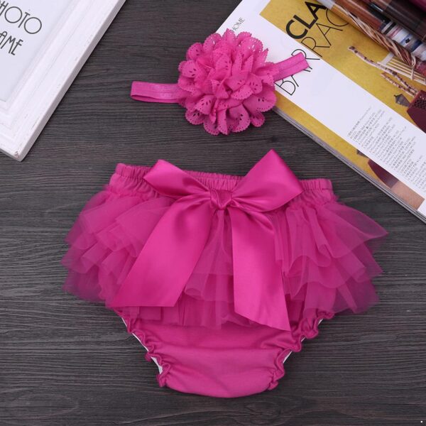 Hansber Infant Baby Girls' Bowknot Ruffle Tulle Bloomers Princess Tutu Skirts Diaper Cover with Flower Headband - Image 6