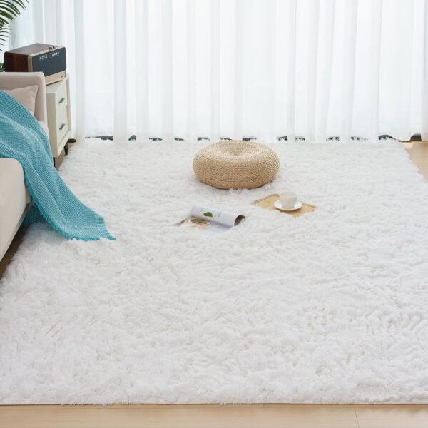 Shaggy Rug- Fluffy Area Rug for Living Room, 8mm Long Pile Rug for Bedroom Kids Room Decor Anti Slip, White, 160x230cm - Image 6