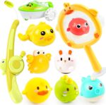Bath Toys for 3+ Year Olds | Light Up Water & Magnetic Fishing Set with Wind-Up Floating Duck & Boat | Toddler Bath Time Sensory Play, Educational Bathroom Gift for Boys Girls (6 Interactive Pieces）