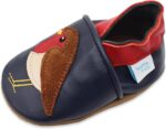 Dotty Fish Soft Leather Baby and Toddler Barefoot Shoes for Boys and Girls. Non-Slip Suede Soles. Animal Designs. 0-6 Months - 4-5 Years