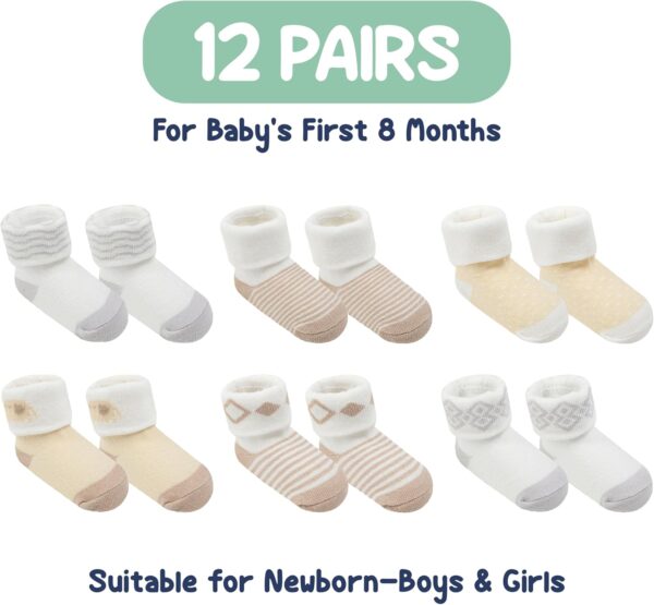 Mother's Choice Organic Cotton Baby Socks, 12 Pairs, Unisex 0-6 Months - Soft, Hypoallergenic Newborn & Infant Socks - Baby Girl & Boy Gifts, (12Pcs, Brown) - Image 8
