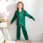 Miyanuby Girls Boys Pyjamas Set Button-up Silk Satin Pajamas Sleepwear Nightwear 2 Pieces Clothes Set Gifts for Baby Girls Boys - Image 2