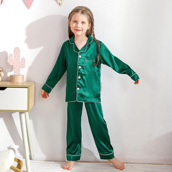 Miyanuby Girls Boys Pyjamas Set Button-up Silk Satin Pajamas Sleepwear Nightwear 2 Pieces Clothes Set Gifts for Baby Girls Boys - Image 2