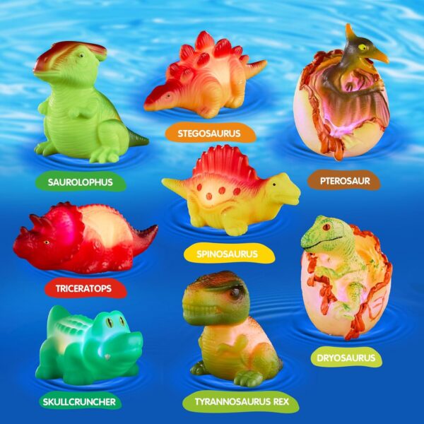 Dinosaur Toy Bath Floating Toy with Auto Flashing Early Learning Toy Dinosaur Theme Model 8 Pcs Bathtub Shower Toy Gift for Kids and Pets - Image 2