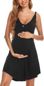 Aseniza Women's Maternity Nightdress Nightwear Nursing Breastfeeding Pregnancy Sleeveless Button Front Pyjamas Loungewear Labour Delivery Nightie for Hospital Gown - Image 5