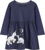 KAKU NANU Girls' Dresses Long Sleeve 2-7 Years Cotton Baby Girl Dress Tops A-Line Cartoon Casual Dresses