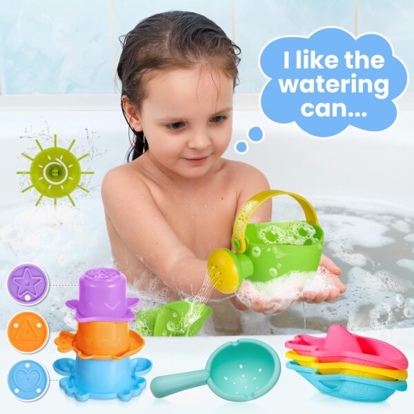 Baby Bath Toys for 1 2 3 4 Year Olds Toddler Kids - 10PCS Mould Free Water Play Swimming Pool Toys No Mould Watering Can Bath Boats Bath Cups for Boys Girls - Image 5