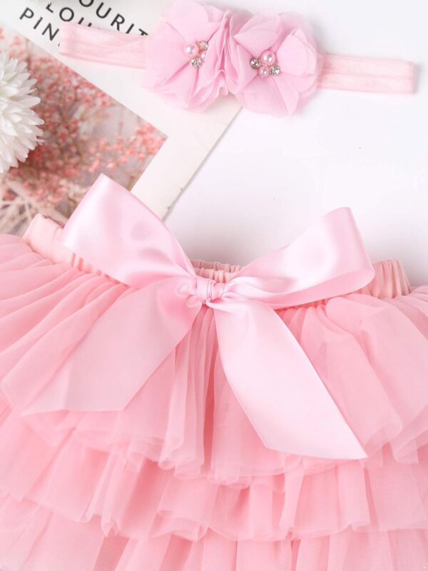 RUNQHUI Little Girls Ruffle Layered Tulle Bloomers Elastic Waistband Bowknot Tutu Skirts for Birthday Party - Image 5