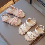 MINBEI Girls Sandals Toddler Little Girls Sandals with Pearls Flower Summer Breathable Leather Shoes - Image 4