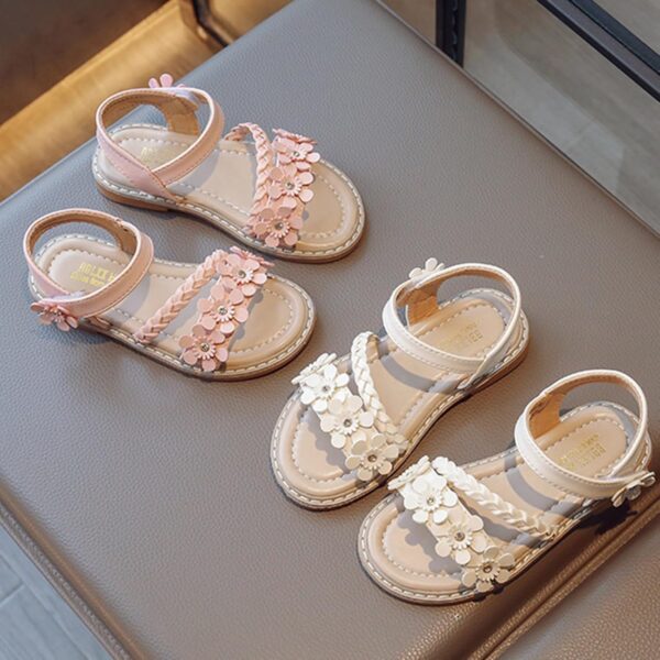 MINBEI Girls Sandals Toddler Little Girls Sandals with Pearls Flower Summer Breathable Leather Shoes - Image 4