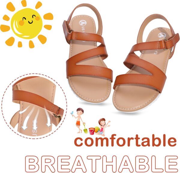 festooning Girls Sandals Little Big Kids Princess Open Toe Sandal with Adjustable Strap Summer Flat Sandals Dress Shoe - Image 2