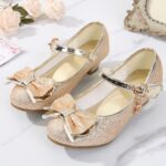 ZOFIS Girl's Dress Shoes Girls Mary Jane Shoes Glitter Buckle Strap Bow Low Heels School Uniform Shoes Ballet Flat Party Flower Girl Wedding Bridesmaid Communion Shoes - Image 2