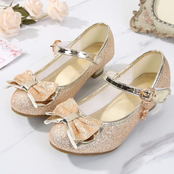 ZOFIS Girl's Dress Shoes Girls Mary Jane Shoes Glitter Buckle Strap Bow Low Heels School Uniform Shoes Ballet Flat Party Flower Girl Wedding Bridesmaid Communion Shoes - Image 2