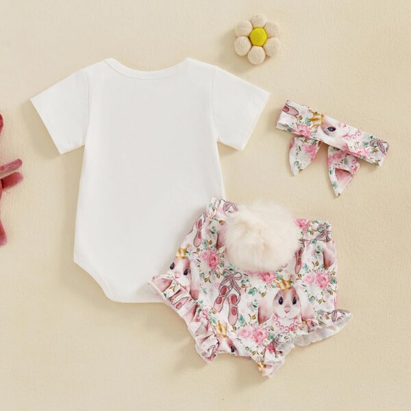 Dubute My First Easter Outfit Baby Girl Bunny Romper Bodysuit +Pompom Shorts Bloomer 1st Easter Clothes 3PCS - Image 5