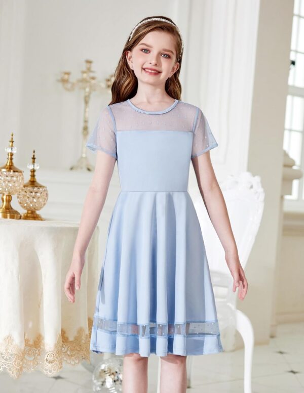 Arshiner Girls Dresses Festival Kids Summer Mesh Dress A-Line Elegant Party Fashion Dresses Casual Short Sleeve Dresses for Girls 5-13 Years - Image 2