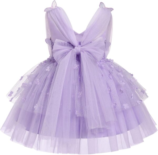 Baby Girls Flower Butterfly Birthday Cake Smash Dress Sleeveless V Neck Princess Glitter Ruffle Tulle Tutu Toddler Kids Formal Wedding Party Dress - Image 2