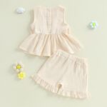 Barbotimer Toddler Girl Summer Clothes Linen Frilly Sleeveless Tank Tops Shirt with Bows Ruffle Hem Shorts Solid 2Pcs Casual Set - Image 3