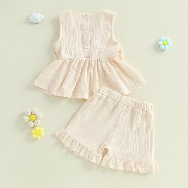 Barbotimer Toddler Girl Summer Clothes Linen Frilly Sleeveless Tank Tops Shirt with Bows Ruffle Hem Shorts Solid 2Pcs Casual Set - Image 3