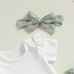 L&ieserram Baby Girls Little Daisy Print Outfits Short Sleeve Bodysuit Top Belted Pants Headband 3Pcs Summer Set - Image 3