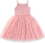 IWEMEK Toddler Kids Baby Girls Daisy Dress Spaghetti Strap Ribbed Knit Tulle Tutu Dresses Flower Girl Wedding Party Bridesmaid Birthday Pageant Prom Dresses Ball Gown - Image 2