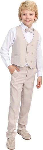 Lilax Toddler & Little Boys Suit Set, Formal Suit Vest, White Dress Shirt, Dress Pants and Bowtie 4 Piece Suit Set