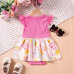JiAmy Baby Girl Romper Dress Flowers Print Flutter Sleeve A Line Dresses Round Neck Ribbed Bow Clothes for Toddler - Image 7