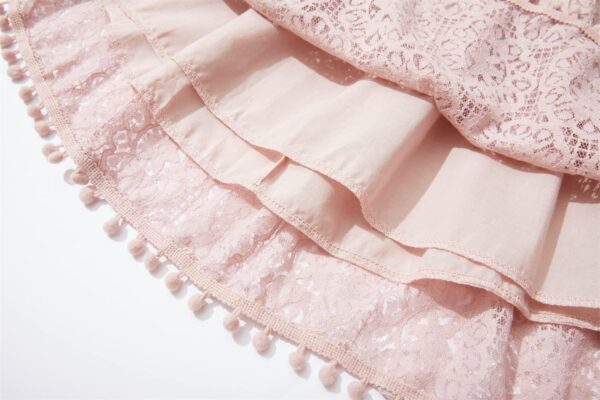 Beganly Girls Elegant Lace Princess Dress Toddler Vintage Pom Pom Flutter Sleeve Party Dresses - Image 7