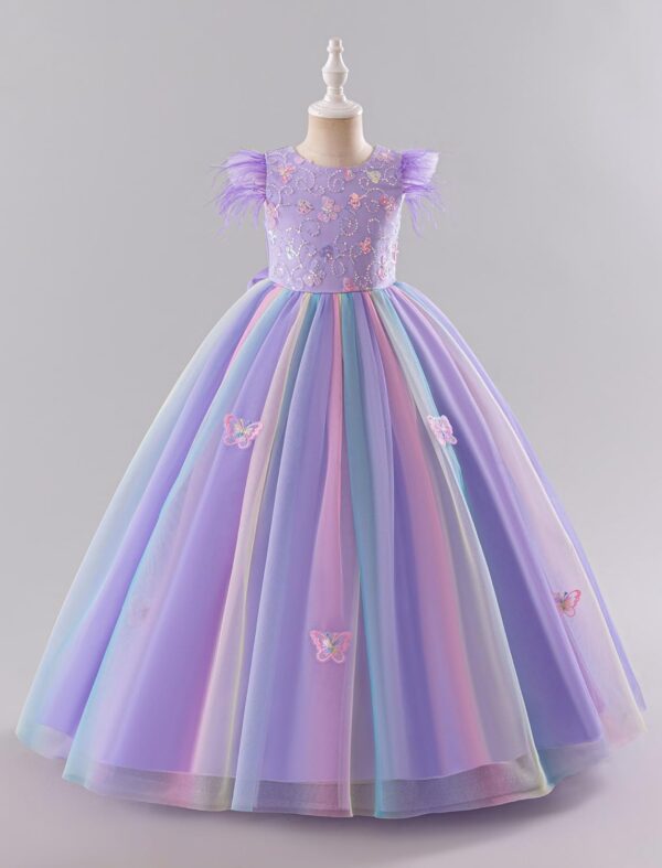 IBAKOM Girls Princess Dress 3D Butterfly Sequin Ruffle Tulle Flower Girl Dress Pageant Birthday Party Wedding Ball Gown - Image 2