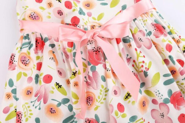 SMILING PINKER Toddler Baby Girls Dress Ruffle Sleeve Cotton Flower Print Sundress - Image 3